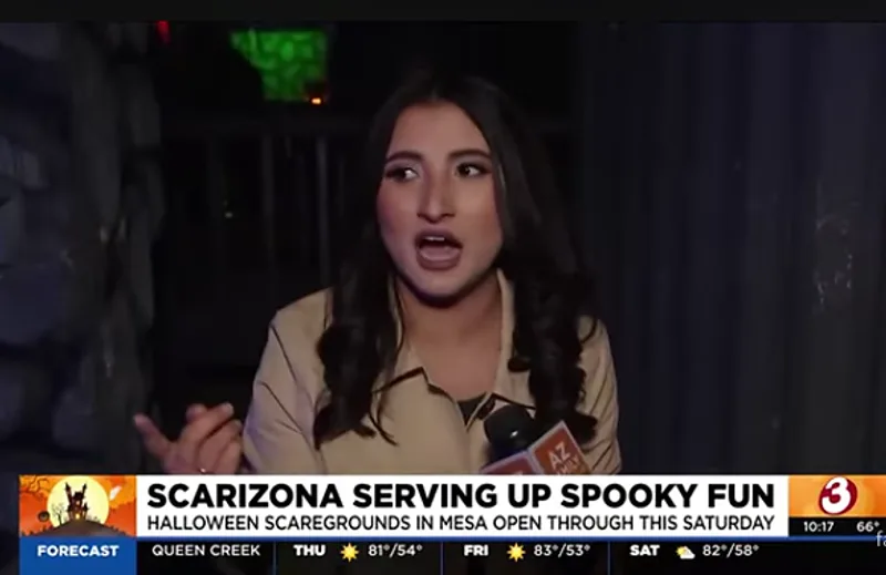 AZFamily 3TV news segment titled Scarizona serving up spooky fun, filmed inside the Mesa scaregrounds