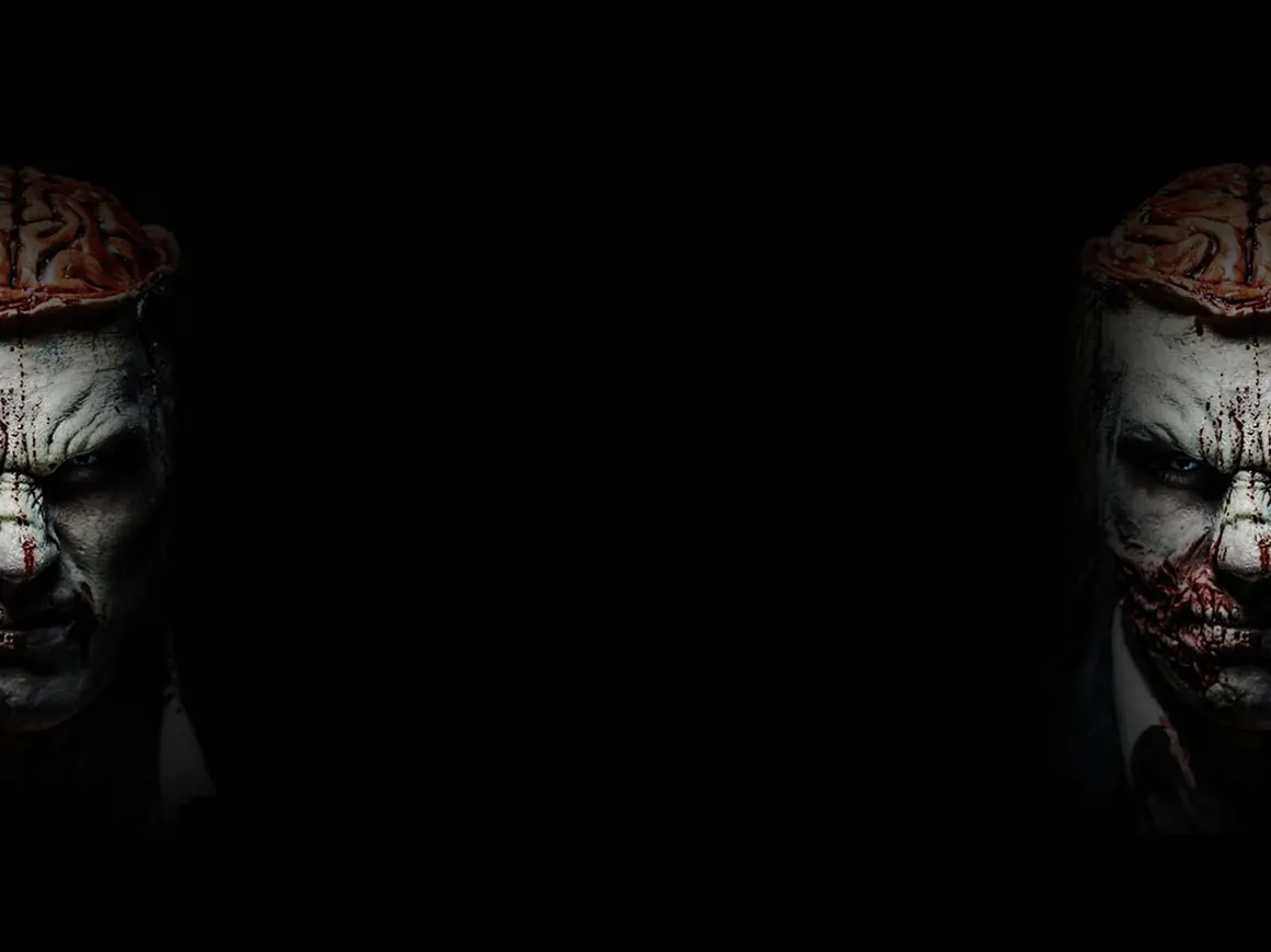 Two Scarizona scare actors in exposed-brain SFX makeup facing each other out of the dark